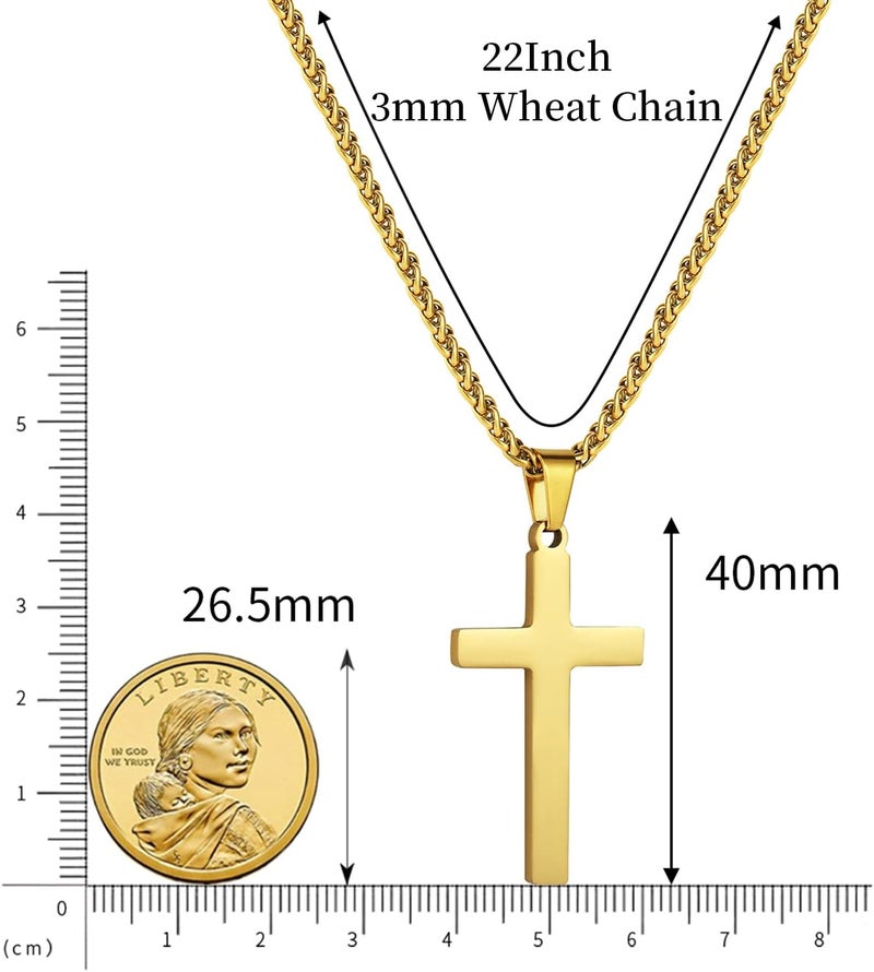 RS Cross Necklace for Men Boys Women 16-24 Inches Stainless Steel Cross Pendant Chain Religious Gift - Image 4